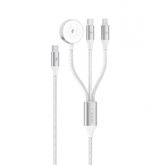 VIDVIE CB4026 Type-C/Type-C + iPhone + iWatch wireless charging cable 100W, 1.2m white