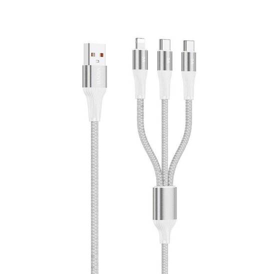 VIDVIE CB4039 USB/Type-C + Type-C + iPhone 3A cable, 1.2m white