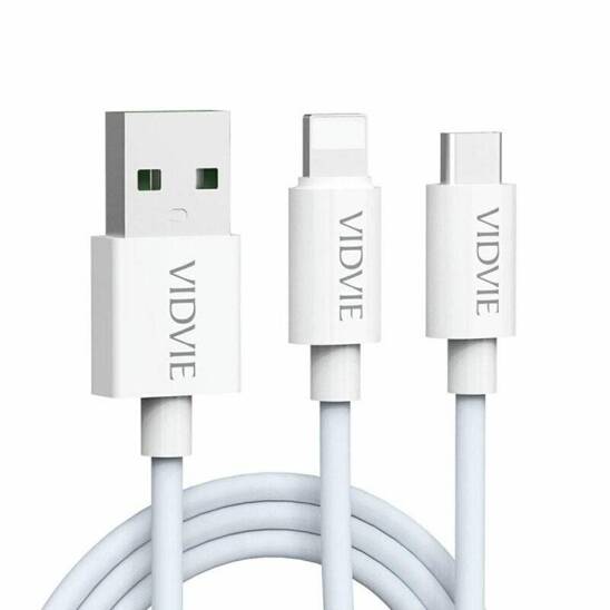 VIDVIE CB471 USB/Type-C + iPhone 5A cable, 1.2m white