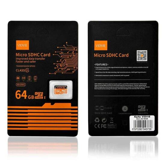 VIDVIE MICRO SDHC memory card 64 GB black