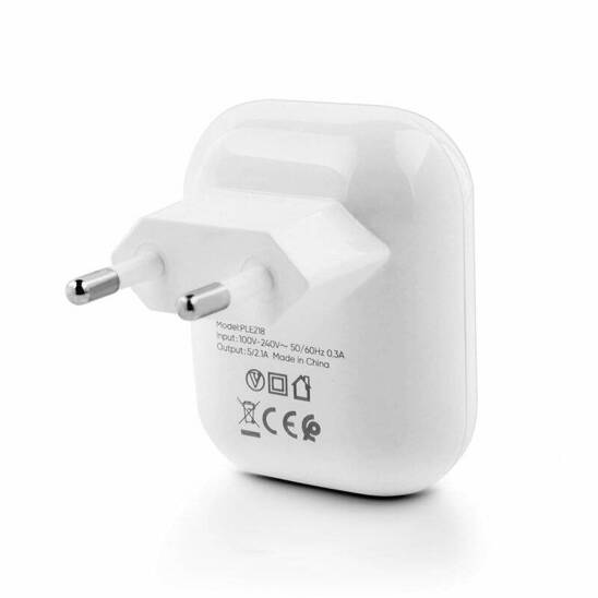 VIDVIE PLE218 2xUSB mains charger + Micro 2.4A cable white