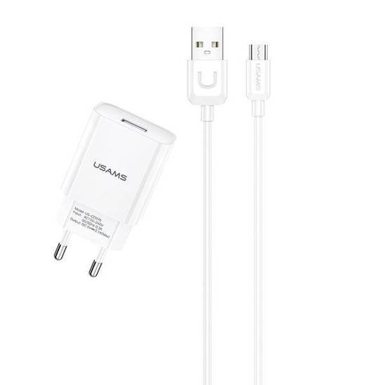 Wall Charger 2.1A + Cable 1m USB - Micro USB Usams T21 Fast Charging T21OCMC01 white