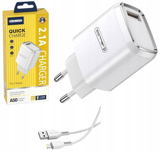 Wall Charger 2.1A USB + Cable USB - USB-C Jellico A50 white