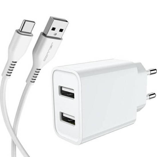 Wall Charger 2.4A 2x USB + Cable USB - USB-C Jellico C6 white