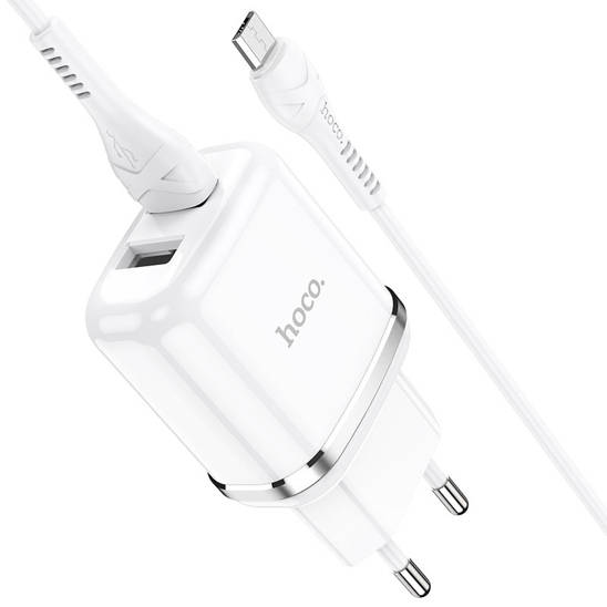 Wall Charger 2,4A 2xUSB + Cable 1m Micro USB Hoco N4 Smart Dual USB white