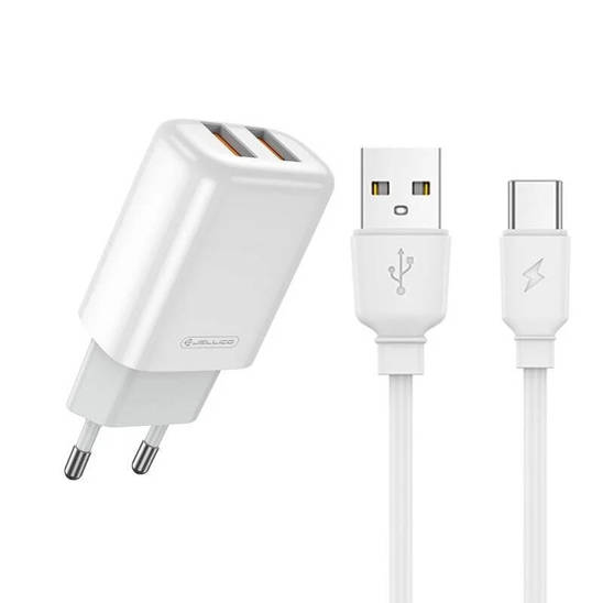 Wall Charger 2.4A 2xUSB + Kabel USB - USB-C Jellico EU02 white