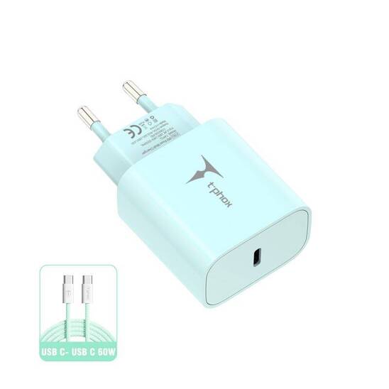 Wall Charger 20W USB-C + Cable 60W USB-C - USB-C T-PHOX Moderate Series T-PP11 green