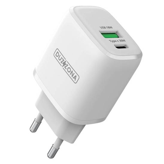 Wall Charger 30W 1x USB type C PD 1x USB QC Duzzona T2 white