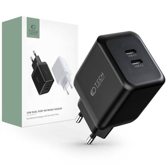 Wall Charger 35W 2x USB-C Power Delivery Tech-Protect C35W black