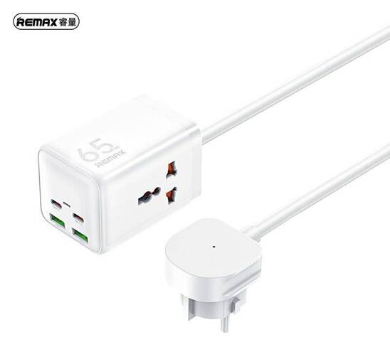 Wall Charger 65W 1.5m 2x USB + 2x USB-C Remax GAN Power Strip RP-U157 white