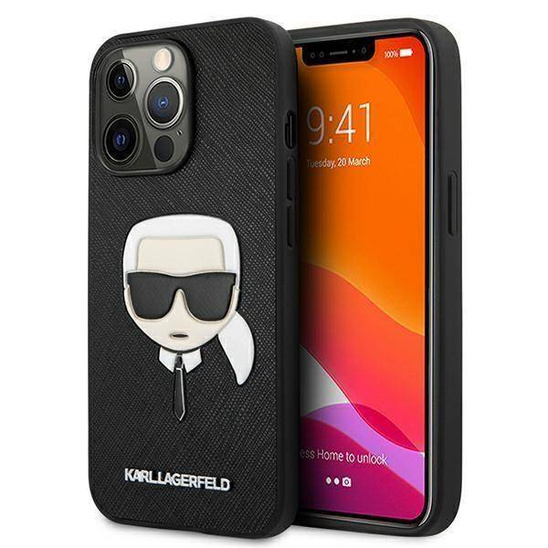 Oryginalne Etui IPHONE 13 PRO Karl Lagerfeld Hardcase Saffiano Ikonik Karl's Head (KLHCP13LSAKHBK) czarne