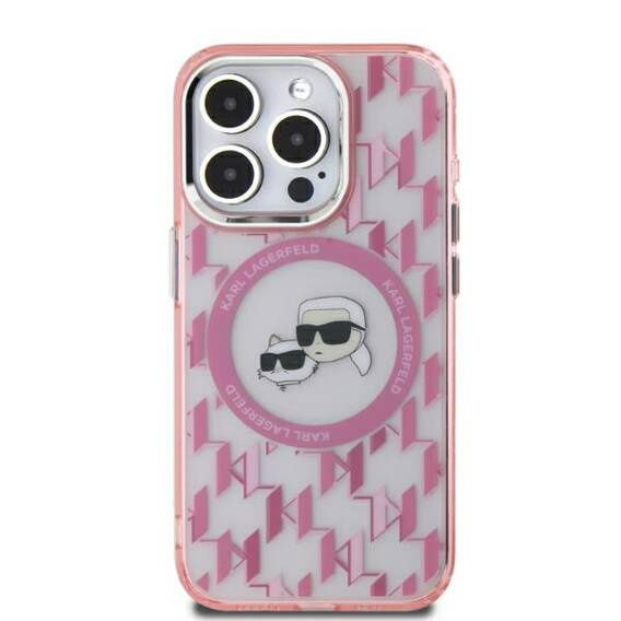 Original Case IPHONE 15 Karl Lagerfeld IML Monogram Karl&Choupette Head MagSafe (KLHMP15SHMCKMHP) pink