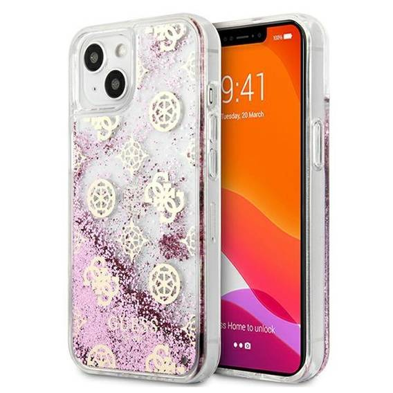 Original Case IPHONE 13 MINI Guess Hardcase Peony Liquid Glitter (GUHCP13SLGPEPI) pink