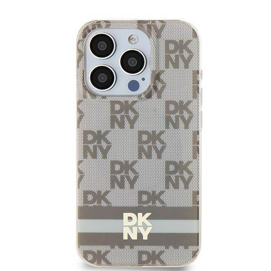 Original Case IPHONE 13 / 14 / 15 DKNY Hardcase IML Checkered Mono Pattern & Printed Stripes MagSafe (DKHMP14SHCPTSE) beige