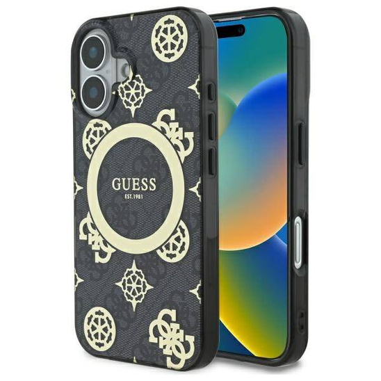 Original Case IPHONE 16 Guess Hardcase IML Peony On 4G Background MagSafe (GUHMP16SH4PYEEK) black