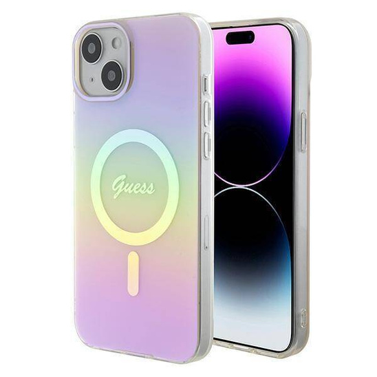 Original Case APPLE IPHONE 15 Guess Hardcase IML Iridescent MagSafe (GUHMP15SHITSP) pink