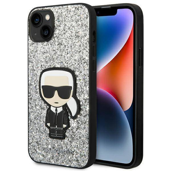 Original Case IPHONE 14 Karl Lagerfeld Hardcase Glitter Flakes Ikonik (KLHCP14SGFKPG) silver