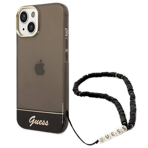 Oryginalne Etui IPHONE 14 PLUS Guess Hardcase Translucent Pearl Strap czarne