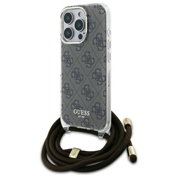 Original Case IPHONE 16 PRO Guess Hardcase Crossbody Cord 4G Print (GUHCP16LHC4SEW) brown