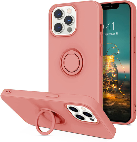 Case IPHONE 13 PRO Silicone Ring Magnetic Stand pink