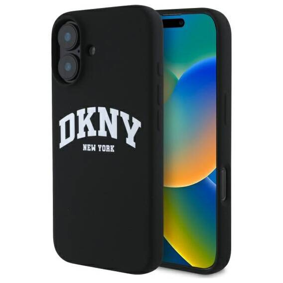 Original Case IPHONE 16 DKNY Hardcase Silicone White Printed Logo MagSafe (DKHMP16SSNYACH) black