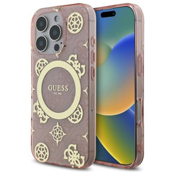 Oryginalne Etui IPHONE 16 PRO Guess Hardcase IML Peony On 4G Background MagSafe (GUHMP16LH4PYEEP) różowe