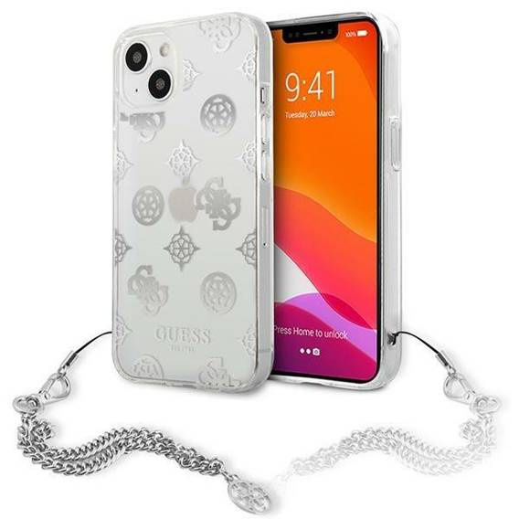 Original Case IPHONE 13 MINI Guess Hardcase Peony Chain Collection (GUHCP13SKSPESI) silver