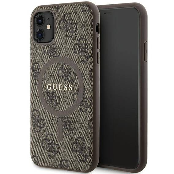 Original Case IPHONE 11 Guess Hardcase 4G Collection Leather Metal Logo MagSafe (GUHMN61G4GFRW) brown