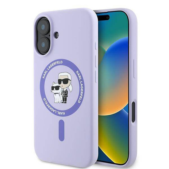 Original Case IPHONE 16 PLUS Karl Lagerfeld Hardcase Silicone Karl&Choupette Ring MagSafe purple