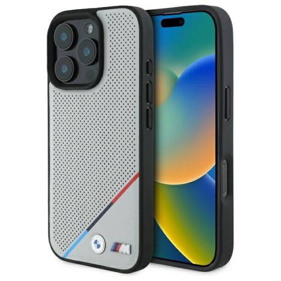 Original Case IPHONE 16 PRO MAX BMW Hardcase M Perforated Tricolor Line MagSafe (BMHMP16X23PUPDG) gray