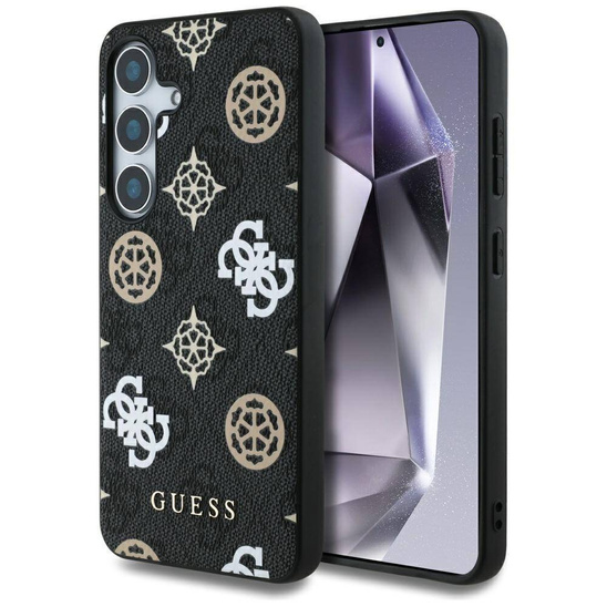 Case SAMSUNG GALAXY S25 Guess 4G Printed Colored Peony Pattern MagSafe black