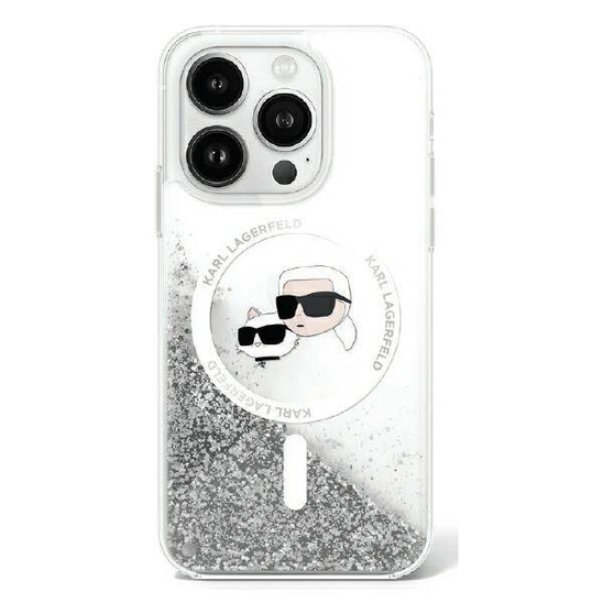 Original Case IPHONE 16 Karl Lagerfeld Hardcase Liquid Glitter Karl&Choupette Head MagSafe (KLHMP16SLGKCSGH) transparent