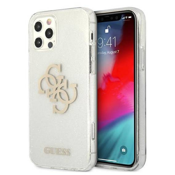 Original Case IPHONE 12 PRO MAX Guess Hard Case Glitter 4G Big Logo (GUHCP12LPCUGL4GTR) transparent