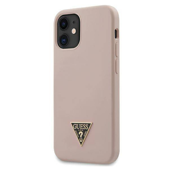 Oryginalne Etui IPHONE 12 MINI Guess Hardcase Silicone Triangle Logo (GUHCP12SLSTMLP) jasny róż