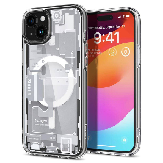 Etui APPLE IPHONE 15 PLUS Spigen Ultra Hybrid Mag MagSafe Zero One White transparentne