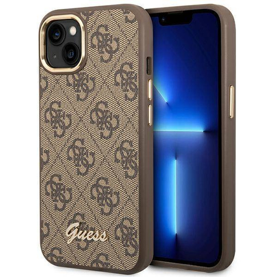 Oryginalne Etui IPHONE 14 PLUS Guess Hard Case 4G Vintage Gold Logo (GUHCP14MHG4SHW) brązowe