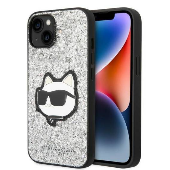 Original Case IPHONE 14 PLUS Karl Lagerfeld Hardcase Glitter Choupette Patch (KLHCP14MG2CPS) silver