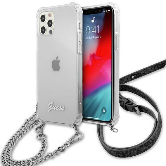 Original Case IPHONE 12 / 12 PRO Guess Hardcase 4G Silver Chain (GUHCP12MKC4GSSI) transparent