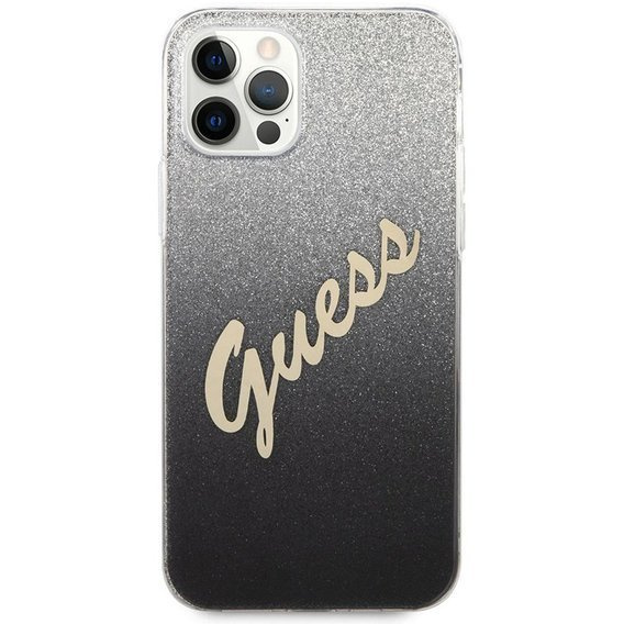 Oryginalne Etui IPHONE 12 PRO MAX 6,7" Guess Hardcase Glitter Gradient Script GUHCP12LPCUGLSBK czarne