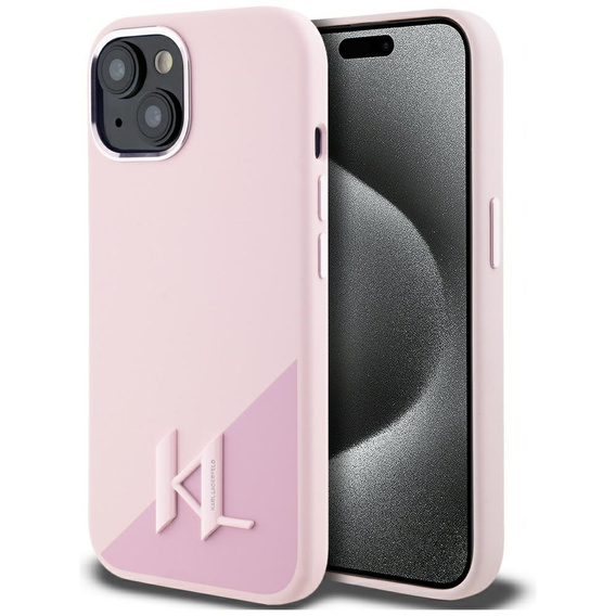 Original Case IPHONE 15 Karl Lagerfeld Hardcase Silicone Shadow Metal Initial MagSafe pink