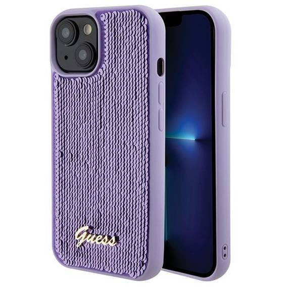 Oryginalne Etui APPLE IPHONE 15 Guess Hardcase Sequin Script Metal (GUHCP15SPSFDGSU) fioletowe