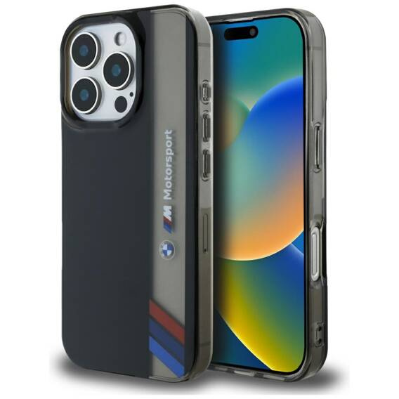 Oryginalne Etui IPHONE 16 PRO MAX BMW Motorsport IML Vertical Stripe czarne