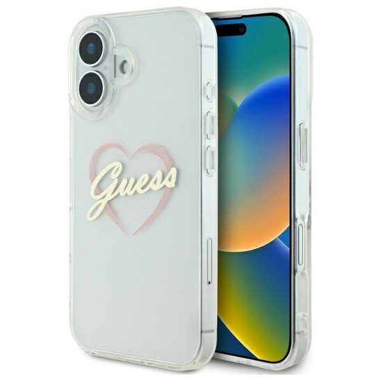 Original Case IPHONE 16 Guess Hardcase IML Heart (GUHCP16SHCHGSPT) transparent