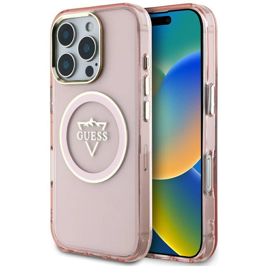 Oryginalne Etui IPHONE 16 PRO MAX Guess IML Metal Mountain Logo MagSafe różowe