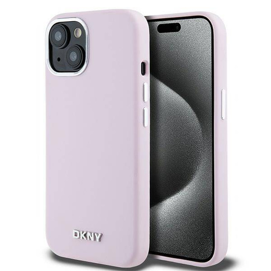 Original Case IPHONE 13 / 14 / 15 DKNY Hardcase Liquid Silicone Small Metal Logo MagSafe (DKHMP14SSMCHLP) pink