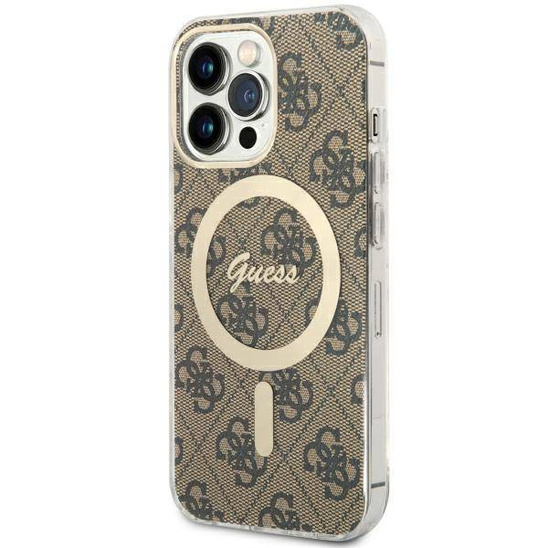 Oryginalne Etui IPHONE 13 PRO Guess Hardcase 4G MagSafe (GUHMP13LH4STW) brązowe