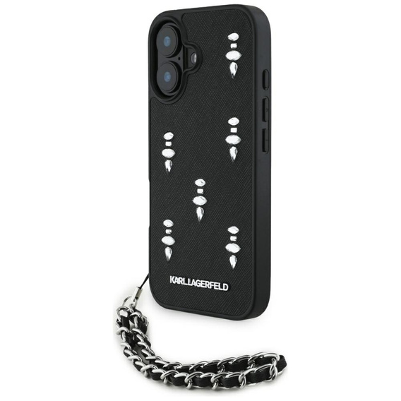Oryginalne Etui IPHONE 16 Karl Lagerfeld Saffiano Crystals w/Chain czarne