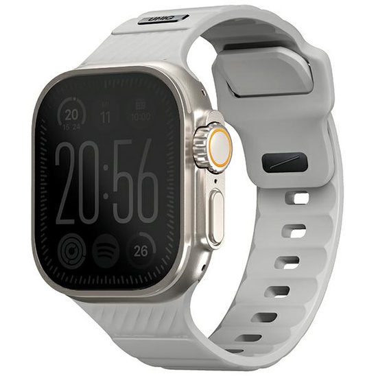 Pasek do APPLE WATCH 1 / 2 / 3 / 4 / 5 / 6 / 7 / 8 / 9 / SE / SE 2 / ULTRA 1 / ULTRA 2 (42 / 44 / 45 / 49 MM) UNIQ Stride FKM Rubber Strap szare