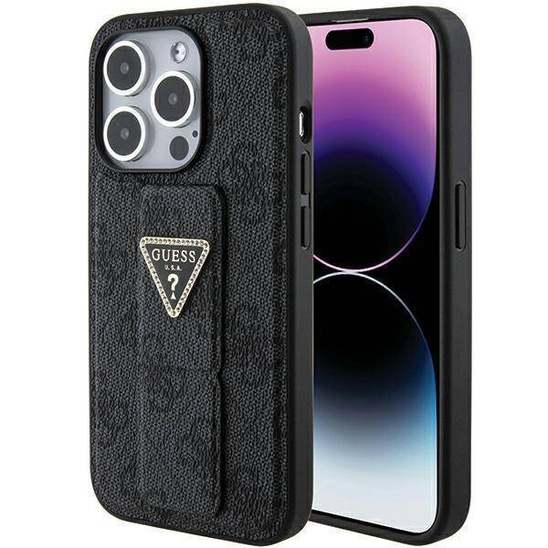 Original Case APPLE IPHONE 15 PRO MAX Guess Hardcase Grip Stand 4G Triangle Strass (GUHCP15XPGS4TDK) black