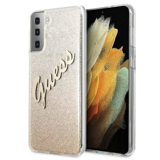 Original Case SAMSUNG GALAXY S21+ Guess Hardcase Glitter Gradient Script (GUHCS21MPCUGLSGO) gold